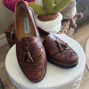 David Taylor Brown Woven Tassel Loafers